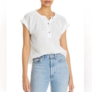 Bella Dahl Cap Sleeve White Pullover Linen Blend Top Sz L